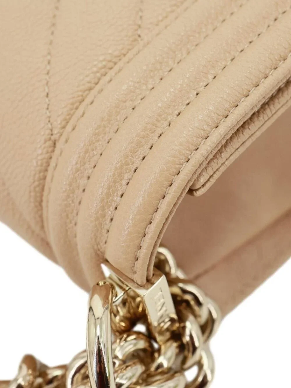 Chanel Boy Flap Small Chevron Leather Shoulder Bag Beige
